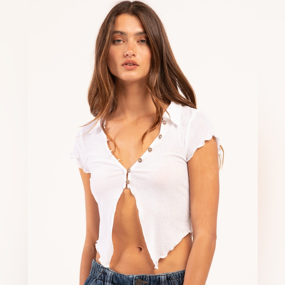 BDG Urban Outfitters Womens Tie Button Up Shirt - WHITE SMALL